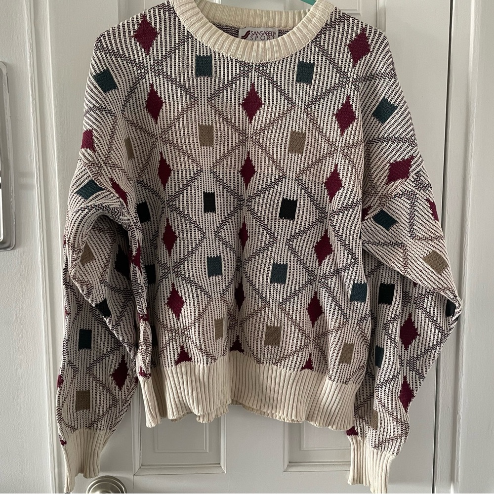 Grandpa Cottage core vintage Geometric knit Patterned Sweater